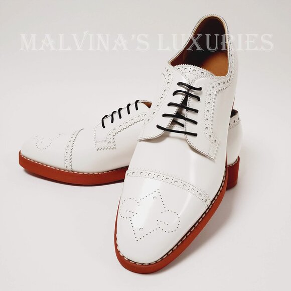 GUCCI SHOES MENS BROGUE WHITE LEATHER OXFORD LOAFERS sz 9.5 10 43.5 main image 7
